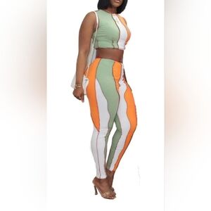 NWT Multi Color Sleeveless Crop Top & Pants Set
